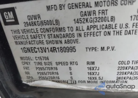 2004 Chevrolet Tahoe Ls z USA, uszkodzony, nr VIN 1GNEC13V14R180995